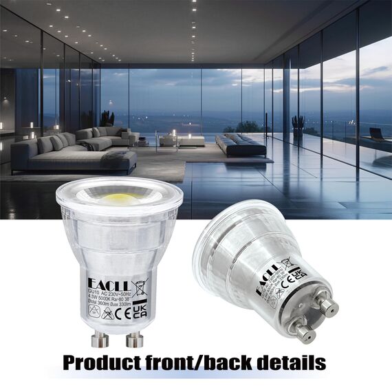 EACLL Mini GU10 LED Tageslichtweiß 4.5 Watt Ersetzt 40W Halogen Leuchtmittel, 4er-Pack, 360lm 5000K Birnen, AC 230V Flimmerfrei Strahler, Abstrahlwinkel 38° Spot, Nicht Dimmbar Reflektor Lampen