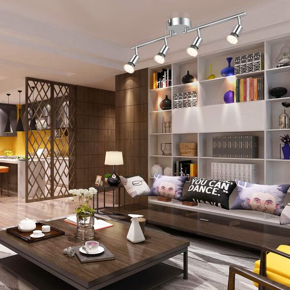 Defurhome LED Deckenleuchte Drehbar, 4 Flammig LED Strahler Deckenlampe Spot,Modern Deckenstrahler (Weißes Chrom) für Küche, Wohnzimmer, Schlafzimmer, inkl. 4 x 4 W GU10 LED Lampen (400LM, warmweiß)