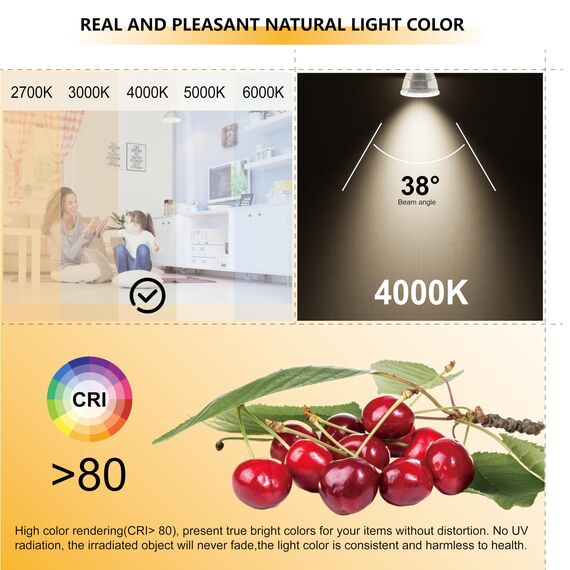 EACLL Mini GU10 LED 4000K 4.5 Watt Ersetzt 40W Halogen Leuchtmittel, 4er-Pack, Neutralweiss 330lm Birnen, AC 230V Flimmerfrei Strahler, Abstrahlwinkel 38° Spot, Nicht Dimmbar Reflektor Lampen