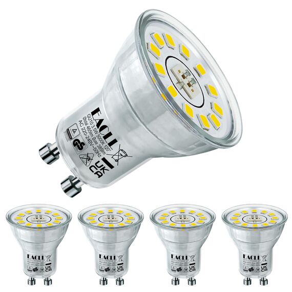 EACLL Mini GU10 LED Tageslichtweiß 3.5 Watt Ersetzt 50W Halogen Leuchtmittel, 4er-Pack, 385lm 5000K Birnen, AC 230V Flimmerfrei Strahler, Abstrahlwinkel 120° Spot, Nicht Dimmbar Reflektor Lampen Ø35MM