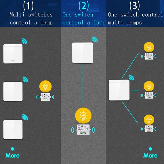 DieseRC Funk-Lichtschalter, Funk-Sender-Sicherheitsschalter und Empfänger-Controller 10A, einfache Installation für Lampen bis 1500W