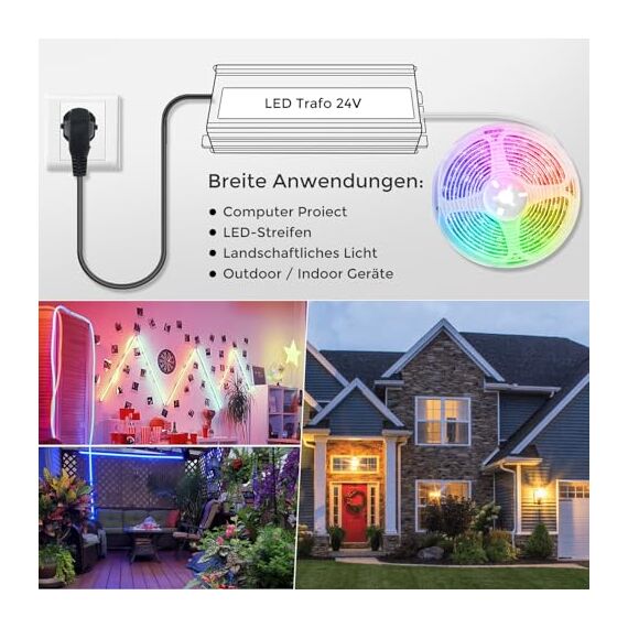 LED Trafo 24V 60W IP67, Outdoor Wasserdicht Transformator mit Stecker, LED Netzteil Treiber 230V auf DC 24 Volt Adapter, Driver Außen für LED-Streifen Lampen Strahler Lichtbänder