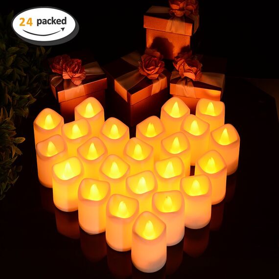 Litake LED Kerzen,Teelichter 24 Realistische Flackernde Flammenlose Dekorations-Kerzen Warme Weiße Elektrische Tee Lampen für Hochzeiten Geburtstag Feste Halloween Haus Abendessen Party Dekoration