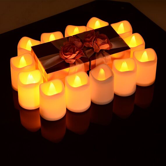 Litake LED Kerzen,Teelichter 24 Realistische Flackernde Flammenlose Dekorations-Kerzen Warme Weiße Elektrische Tee Lampen für Hochzeiten Geburtstag Feste Halloween Haus Abendessen Party Dekoration