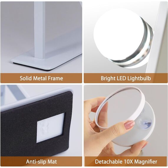 FENCHILIN Schminkspiegel mit Beleuchtung 9 dimmabare Lampen Beleuchteter Schminkspiegel Hollywood Spiegel mit Beleuchtun LED Lampen 360° Drehbar Schminkspigel mit Licht 3 Lichtfarben Weiß 25x30 cm