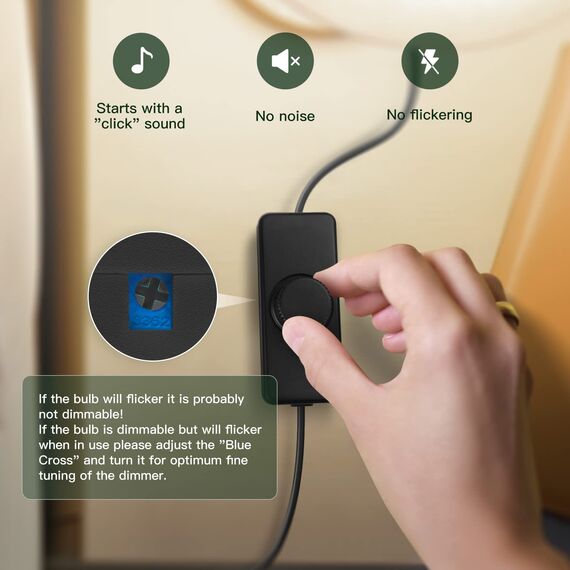 Aroidful Dimmer für LED Lampen 230v Schnurdimmer LED AC 220-240V/50HZ LED Phasenabschnittdimmschalter 3-100 W Dimmer Schalter für dimmbar Glühlampen und LED Lampen,Schwarz