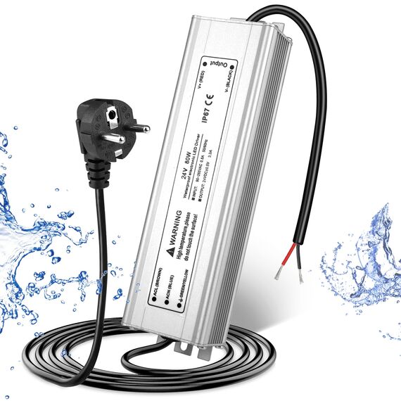 LED Trafo 24V 80W IP67, Outdoor Wasserdicht Transformator mit Stecker, LED Netzteil Treiber 230V auf DC 24 Volt Adapter, Driver Außen für LED-Streifen Lampen Strahler Lichtbänder