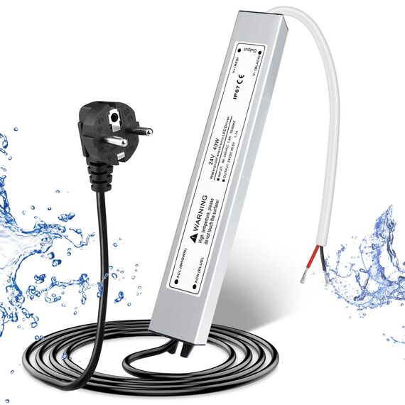 LightingWill Stromversorgung 24 V, 1,66 A, 40 W, IP67, Trafo 220 V, 24 V, wasserdicht, mit Stecker, Konverter AD 220 V auf DC 24 V, Trafo für Streifen, Lampen und Projektoren