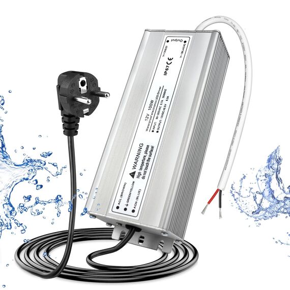 LightingWill LED Trafo 12V 100W IP67, Outdoor Wasserdicht Transformator mit Stecker, Netzteil für LED Streifen Lampen Strahler Lichtbänder