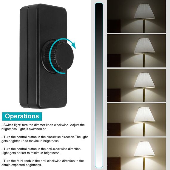Aroidful Dimmer für LED Lampen 230v Schnurdimmer LED AC 220-240V/50HZ LED Phasenabschnittdimmschalter 3-100 W Dimmer Schalter für dimmbar Glühlampen und LED Lampen,Schwarz