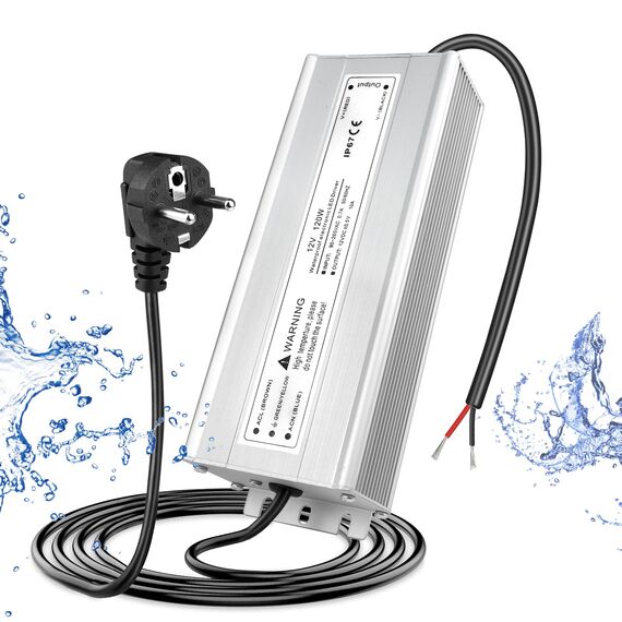 LED Trafo 12V 120W IP67, Outdoor Wasserdicht Transformator mit Stecker, LED Netzteil Treiber 230V auf DC 12 Volt Adapter, Driver Außen für LED-Streifen Lampen Strahler Lichtbänder