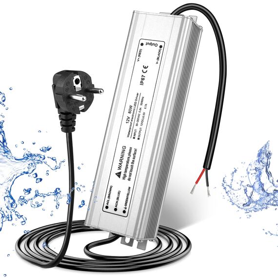 LED Trafo 12V 80W IP67, Outdoor Wasserdicht Transformator mit Stecker, LED Netzteil Treiber 230V auf DC 12 Volt Adapter, Driver Außen für LED-Streifen Lampen Strahler Lichtbänder