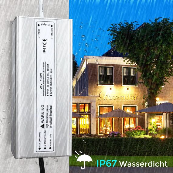 LED Trafo 24V 100W IP67, Outdoor Wasserdicht Transformator Mit Stecker, Netzteil Treiber 230V Auf DC 24 Volt Adapter, Driver Außen Für Streifen Lampen Strahler Lichtbänder