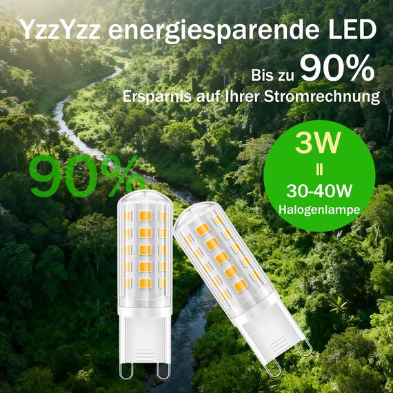 YzzYzz G9 LED Lampe warmweiß 2700K, LED Leuchtmittel 410Lumen, G9 Glühbirne 3W entspricht 40W Halogenlampe, kein Flackern, nicht dimmbar, Enegiesparende kleine Birne, 6er Pack