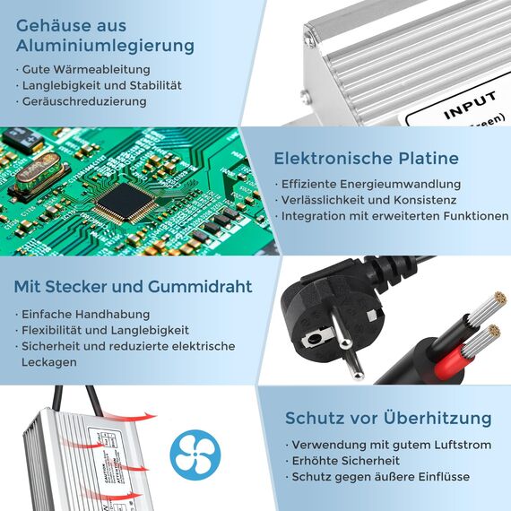 LightingWill LED Trafo 24V 350W IP67, Outdoor Wasserdicht Transformator mit Stecker, LED Netzteil Treiber 230V auf DC 24 Volt Adapter, LED Driver Außen für LED-Streifen Lampen Strahler Lichtbänder