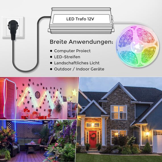 LED Trafo 12V 40W IP67 Wasserdicht Transformator mit Stecker, LED Netzteil Treiber 230V auf DC 12 Volt Adapter, Außen für LED-Streifen, Lampen, Strahler, Lichtbänder