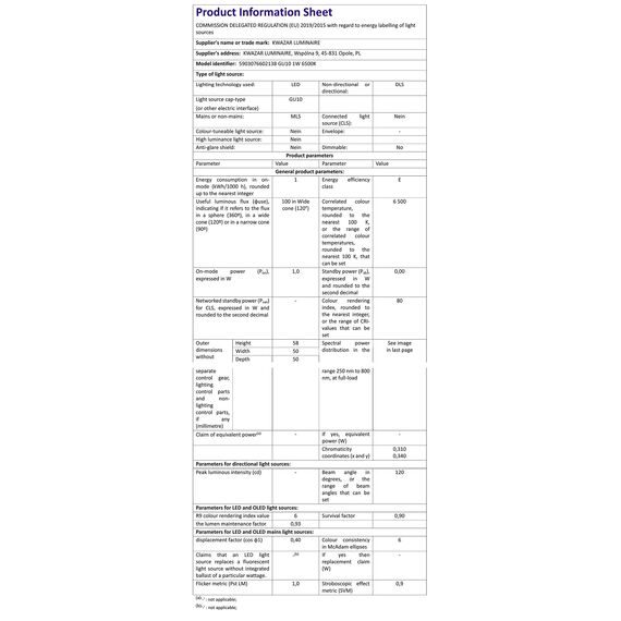 Kwazar Luminaire GU10 LED Kaltweiss 1W Lampe, Ersetzt 10W Halogenlampen, 100 Lumen Leuchtmittel, 6000K 120° Strahlwinkel Reflektorlampen, 10 Stück