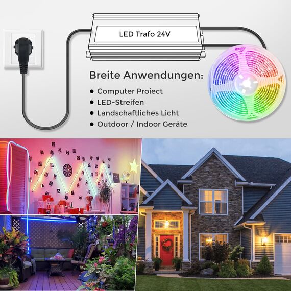 LightingWill LED Trafo 24V 350W IP67, Outdoor Wasserdicht Transformator mit Stecker, LED Netzteil Treiber 230V auf DC 24 Volt Adapter, LED Driver Außen für LED-Streifen Lampen Strahler Lichtbänder