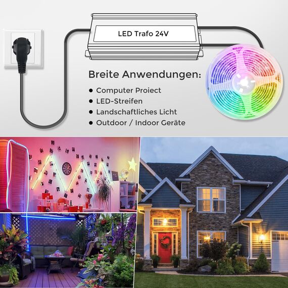 LED Trafo 24V 500W 20.83A IP67, Outdoor Wasserdicht Transformator mit Stecker, LED Netzteil Treiber 230V auf DC 24 Volt Adapter, Driver Außen für LED-Streifen Lampen Strahler Lichtbänder