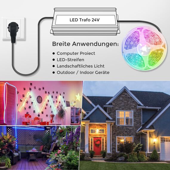 LED Trafo 24V 80W IP67, Outdoor Wasserdicht Transformator mit Stecker, LED Netzteil Treiber 230V auf DC 24 Volt Adapter, Driver Außen für LED-Streifen Lampen Strahler Lichtbänder