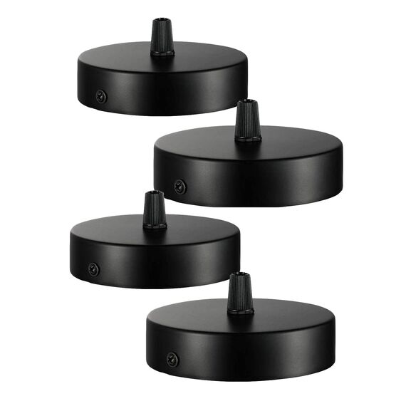 Deckenbaldachin 100x20mm,Anschlussdose aus Metall,1 Loch Runder Lampenschirm - Deckenrosette - Mattschwarz,alle Lampen Geeignet (4 pcs)