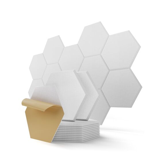 Hexagon Akustikplatten Selbstklebend, 18 Stück Schallabsorber für Tonstudio, Wohnzimmer, Gaming Deko, Kinderzimmer, Buero, Wand, Decken, Türen Akustikpaneele Weiß, 30 x 26 x 0,9cm