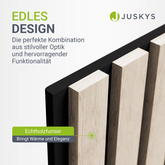 Juskys Akustikpaneele 4er Set 2,88 m² – Wandpaneele 120x60 cm zur Wandverkleidung, reduziert Hall & Lärm, dekorative Wandplatten – Eiche Natur Hell