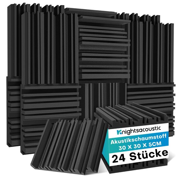 24 Stück Akustikschaumstoff Schaumstoffplatte, Schalldämmung Akustikpaneele, 5 x 30 x 30 cm Schallabsorber Akkustikschaumstoff, Hoher Dichte Akustikschaumstoff für Live-Studios, Aufnahmestudios