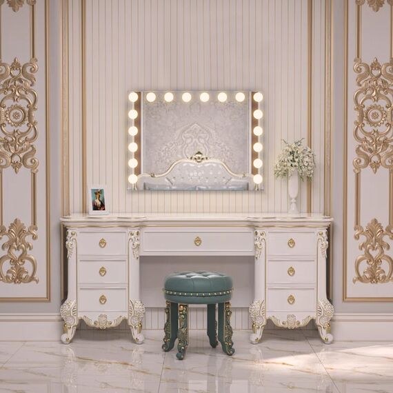 FENCHILIN Hollywood Spiegel mit USB Port 18 dimmbare LED Lampen Schminkspiegel mit Beleuchtung Groß Spiegel mit Beleuchtung 3 Farbtemperatur Schminkspiegel mit Licht für Schminktisch Weiß