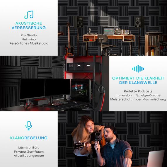 24 Stück Akustikschaumstoff Schaumstoffplatte, Schalldämmung Akustikpaneele, 5 x 30 x 30 cm Schallabsorber Akkustikschaumstoff, Hoher Dichte Akustikschaumstoff für Live-Studios, Aufnahmestudios