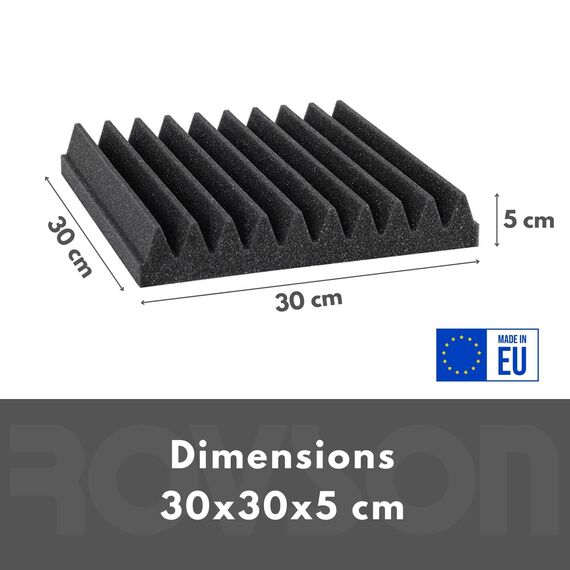ROVSON Akustikpaneele, 12 Stück Akustikschaumstoff, 30x30x5cm, Hochdichte Schallabsorber Wand, Schallabsorber, Schalldämmung für Tonstudio, Anthrazit-Grau, Enthält Klebstoffe