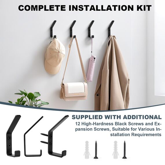 mobumeia 6 Stück Akustikpaneele Wandpaneele Kleiderhaken, Haken für Akustikpanele, doppelter Garderobenhaken Schwarz für Acoustic Panel, Akustikplatten Wandhaken Schwarz, Aluminium, 13mm