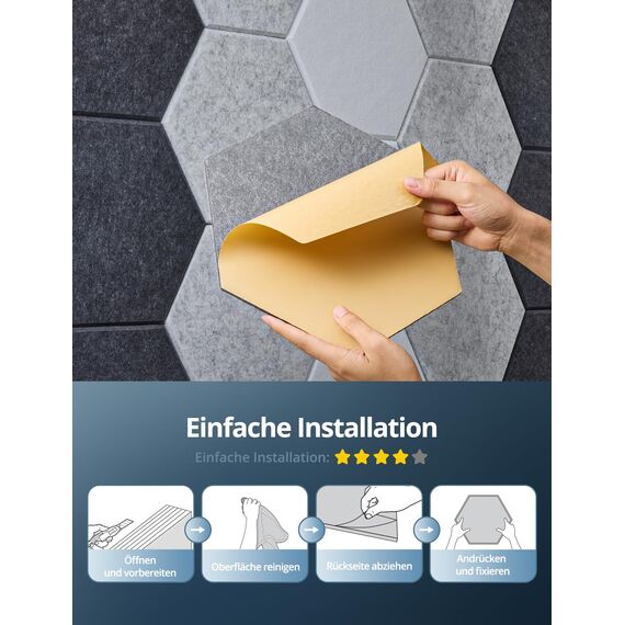 Hexagon Akustikplatten, 12 Stück Schallabsorber für Tonstudio, Wohnzimmer, Gaming Deko, Kinderzimmer, Buero, Wand, Decken, Türen Akustikpaneele Selbstklebend, 30 x 26 x 0,9cm, Dunkelblau