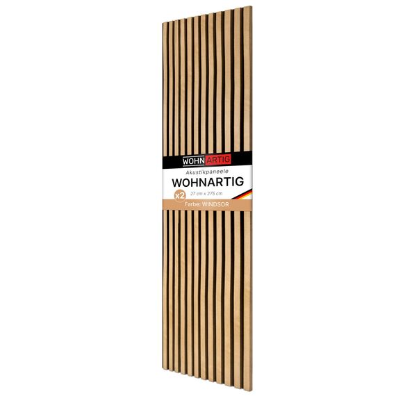wohnartig® Akustikpaneele 1,485m² - 275cm x 54cm* set - (set = 2 Stück 275cm x 27cm) | Farbe: Eiche Windsor 280 | Wandverkleidung | Akustikpaneel | Wandpaneele auf filz | Akustikfilz