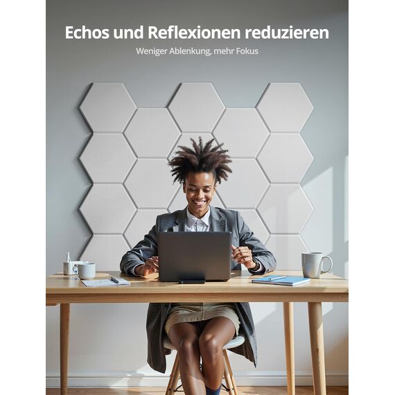 Hexagon Akustikplatten Selbstklebend, 12 Stück Schallabsorber für Tonstudio, Wohnzimmer, Gaming Deko, Kinderzimmer, Buero, Wand, Decken, Türen Akustikpaneele Weiß, 30 x 26 x 0,9cm