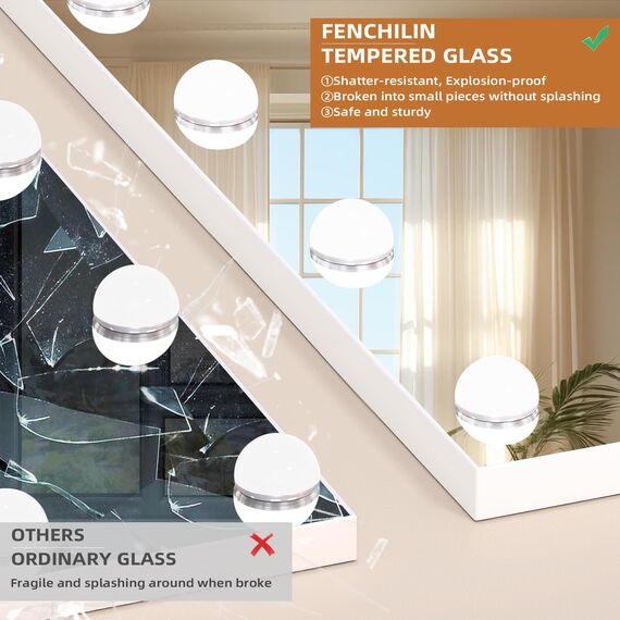 FENCHILIN Hollywood Spiegel mit USB Port 18 dimmbare LED Lampen Schminkspiegel mit Beleuchtung Groß Spiegel mit Beleuchtung 3 Farbtemperatur Schminkspiegel mit Licht für Schminktisch Weiß