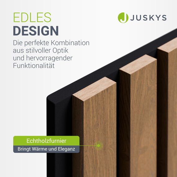 Juskys Akustikpaneele 4er Set 2,88 m² – Wandpaneele 120x60 cm zur Wandverkleidung, reduziert Hall & Lärm, dekorative Wandplatten – Eiche Natur Dunkel