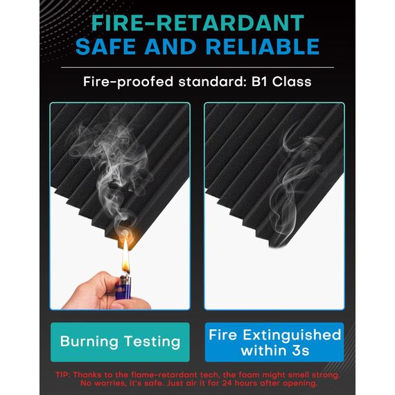 Knightsacoustic Schalldichte Schaumstoffplatten für Wände, selbstklebend, 30,5 x 30,5 x 2,5 cm, Akustikplatten mit hoher Dichte, schallabsorbierend, feuerbeständig, Studio-Schallschutz, Schwarz, 48