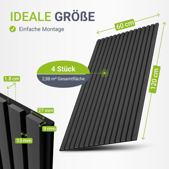 Juskys Akustikpaneele 4er Set 2,88 m² – Wandpaneele 120x60 cm zur Wandverkleidung, reduziert Hall & Lärm, dekorative Wandplatten – Eiche Dunkelgrau