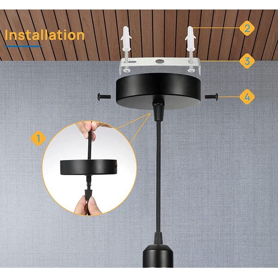 Deckenbaldachin 100x20mm,Anschlussdose aus Metall,1 Loch Runder Lampenschirm - Deckenrosette - Mattschwarz,alle Lampen Geeignet (2)