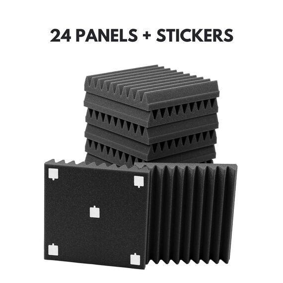 ROVSON Akustikschaumstoff, 24 Stück Akustikpaneele, 30x30x5cm, Hochdichte Schallabsorber Wand, Schallabsorber, Schalldämmung für Tonstudio, Anthrazit-Grau, Enthält Klebstoffe