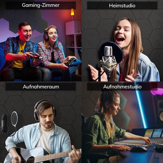 Hexagon Akustikpaneele selbstklebend 18 Stücke, TONOR Schallabsorber Schallschutz mit Hochdichte Wandfliesen Schalldämmung 30x26x1 cm für Studio, Büro, Akustische Behandlung und Gaming deko, Schwarz