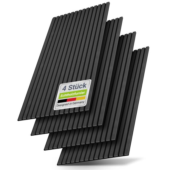 Juskys Akustikpaneele 4er Set 2,88 m² – Wandpaneele 120x60 cm zur Wandverkleidung, reduziert Hall & Lärm, dekorative Wandplatten – Eiche Dunkelgrau