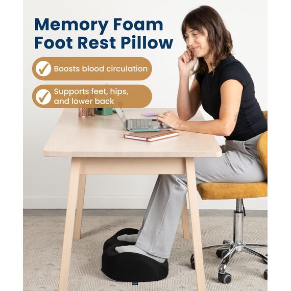 Everlasting Comfort Büro-Fußstütze für unter den Schreibtisch – komplett aus Memory-Schaumstoff – tropfenförmig gebogenes Design – rutschfeste Unterseite (schwarz)