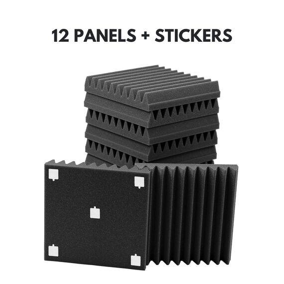 ROVSON Akustikpaneele, 12 Stück Akustikschaumstoff, 30x30x5cm, Hochdichte Schallabsorber Wand, Schallabsorber, Schalldämmung für Tonstudio, Anthrazit-Grau, Enthält Klebstoffe