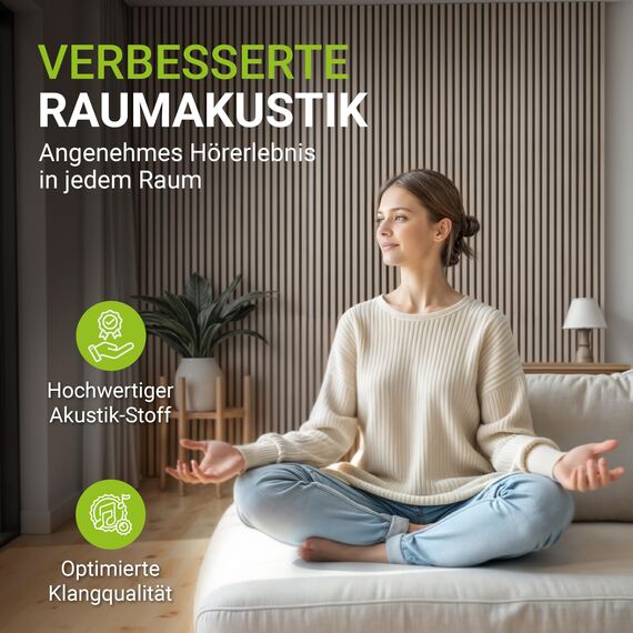 Juskys Akustikpaneele 4er Set 2,88 m² – Wandpaneele 120x60 cm zur Wandverkleidung, reduziert Hall & Lärm, dekorative Wandplatten – Eiche Natur Hell