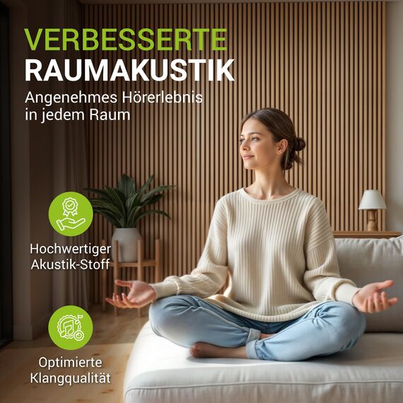 Juskys Akustikpaneele 4er Set 2,88 m² – Wandpaneele 120x60 cm zur Wandverkleidung, reduziert Hall & Lärm, dekorative Wandplatten – Eiche Natur Dunkel