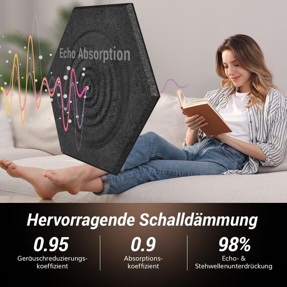 Hexagon Akustikpaneele selbstklebend 18 Stücke, TONOR Schallabsorber Schallschutz mit Hochdichte Wandfliesen Schalldämmung 30x26x1 cm für Studio, Büro, Akustische Behandlung und Gaming deko, Schwarz