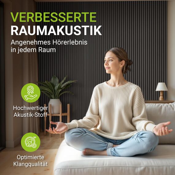 Juskys Akustikpaneele 4er Set 2,88 m² – Wandpaneele 120x60 cm zur Wandverkleidung, reduziert Hall & Lärm, dekorative Wandplatten – Eiche Dunkelgrau