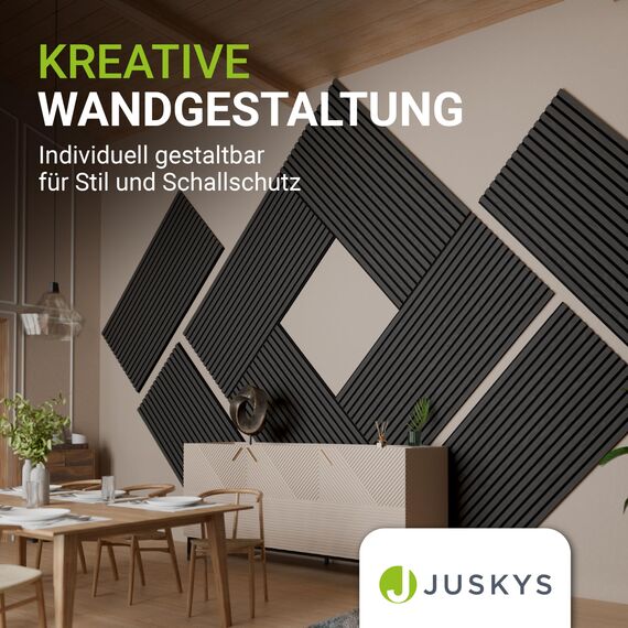 Juskys Akustikpaneele 4er Set 2,88 m² – Wandpaneele 120x60 cm zur Wandverkleidung, reduziert Hall & Lärm, dekorative Wandplatten – Eiche Dunkelgrau